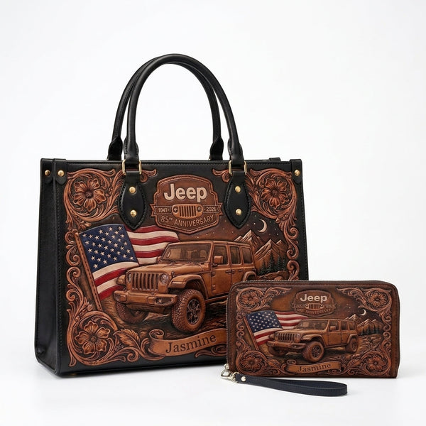 Jeep 85th Anniversary US Flag Personalized Leather Bag + Free Wallet TN2407261400