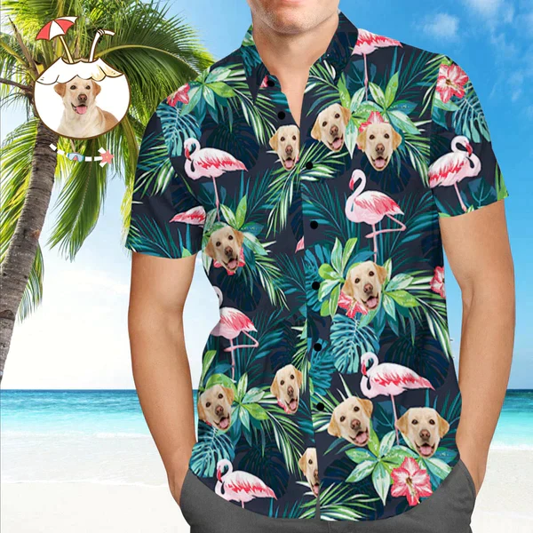 litzzy Personalized Hawaiian Shirts, Custom Photo Hawaiian Shirt, Custom Flamigo Tropical Pattern Hawaiian Shirt Hawaii Shirt