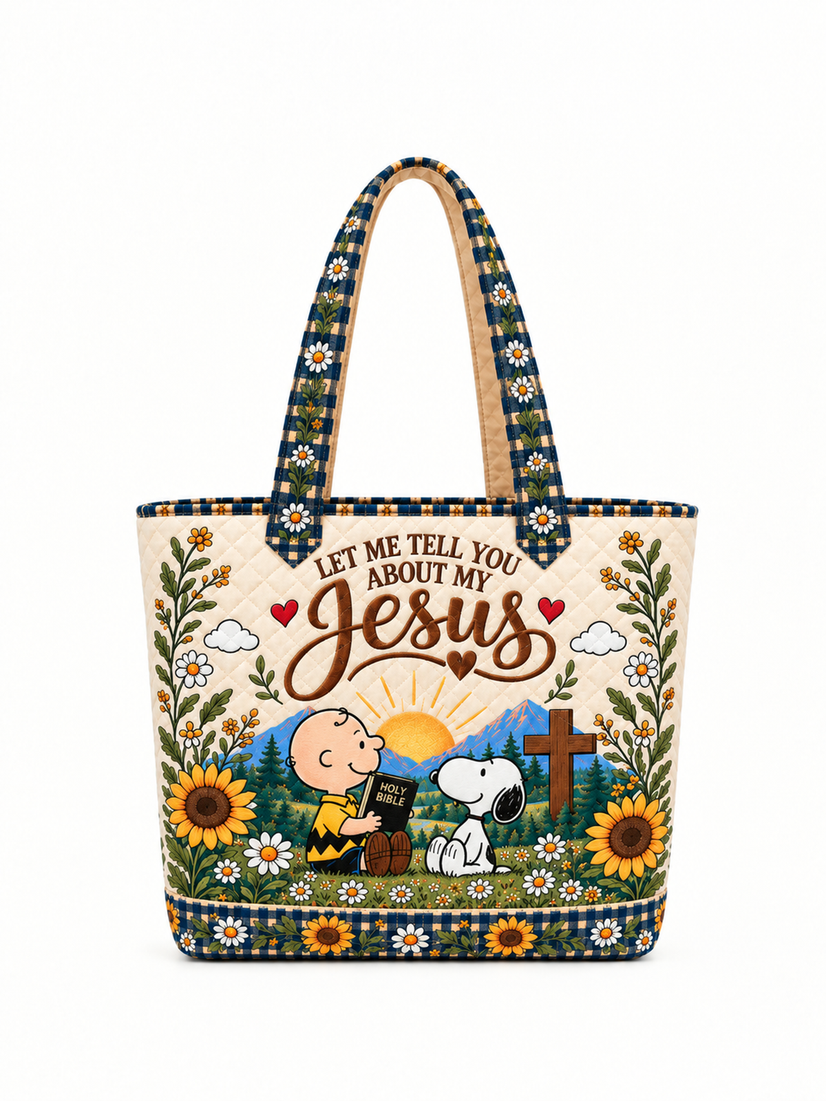 Let Me Tell You About My Jesus Gift For Her - Personalized Quilted Tote Bag - Buy 1 Get 1 Free