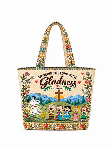 Worship The Lord With Gladness Psalm 100:2 Gift - Personalized Quilted Tote Bag - Buy 1 Get 1 Free