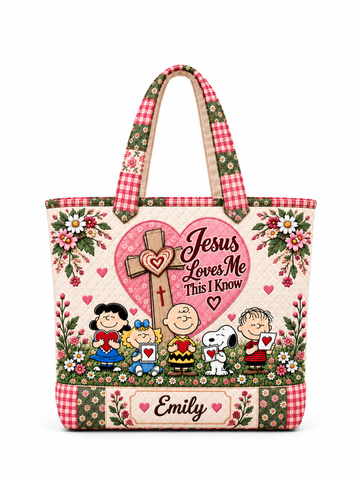Jesus Loves Me This I Know Christian Faith Gift For Her - Personalized Quilted Tote Bag