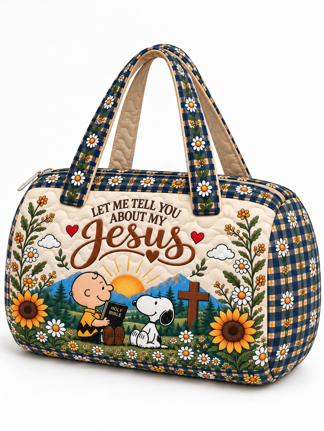 Let Me Tell You About My Jesus Gift For Her - Personalized Quilted Duffle Bag
