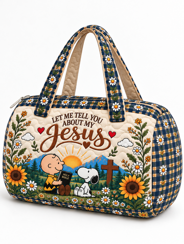 Let Me Tell You About My Jesus Gift For Her - Personalized Quilted Duffle Bag