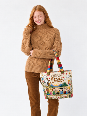 Let Me Tell You About My Jesus Gift For Her - Personalized Quilted Tote Bag