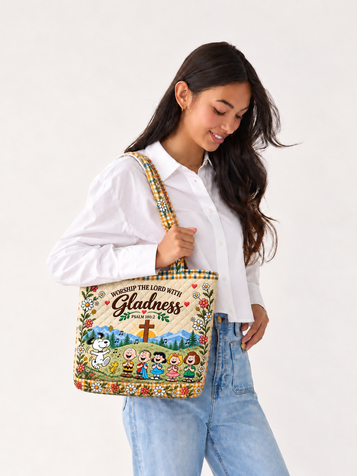 Worship The Lord With Gladness Psalm 100:2 Gift - Personalized Quilted Tote Bag - Buy 1 Get 1 Free