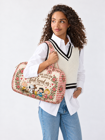 He First Loved Us 1 John 4:19 Christian Gift For Her - Personalized Quilted Duffle Bag
