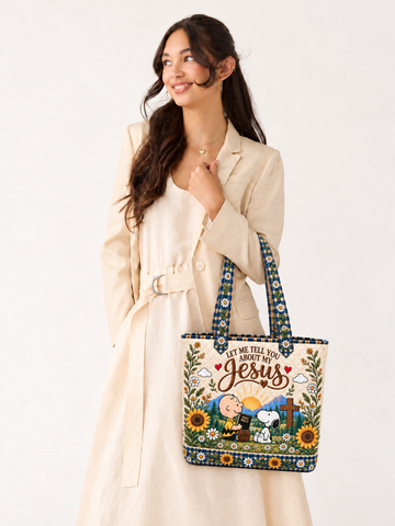Let Me Tell You About My Jesus Gift For Her - Personalized Quilted Tote Bag
