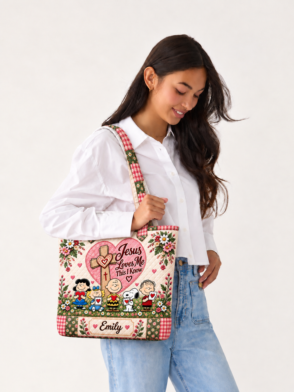 Jesus Loves Me This I Know Faith Gift - Personalized Quilted Tote Bag - Buy 1 Get 1 Free
