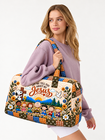 Let Me Tell You About My Jesus Gift For Her - Personalized Quilted Duffle Bag