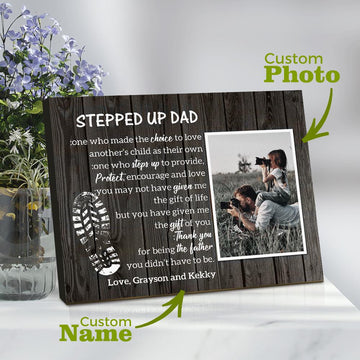 litzzy Custom Desktop Picture Frame Personalized Stepped Up Dad for Father's Day Gift Picture Frame   