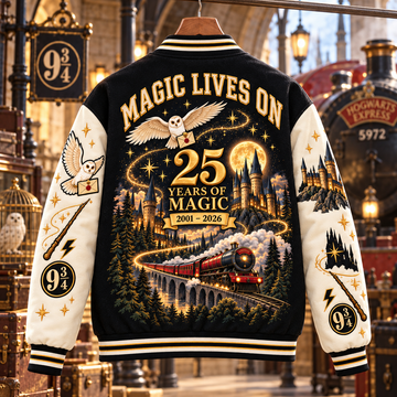 HaPo Golden Castle & Moonlit Express 25 Years Of Magic Anniversary Gift - Personalized Varsity Jacket-DN1710260316