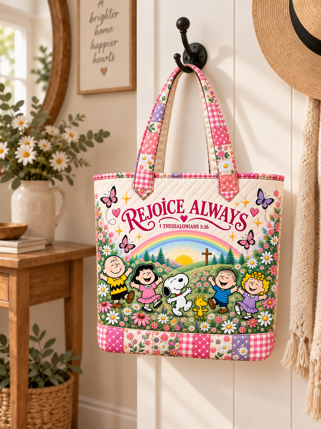 Rejoice Always Gift For Her - Peanuts Christian Quilted Tote Bag - Buy 1 Get 1 Free