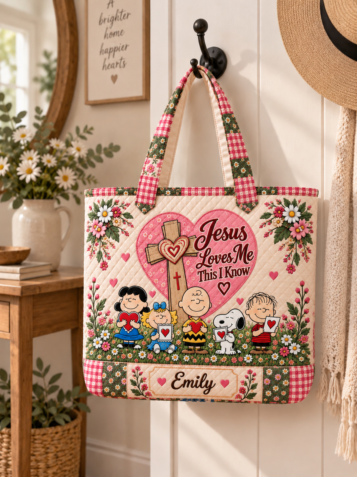 Jesus Loves Me This I Know Faith Gift - Personalized Quilted Tote Bag - Buy 1 Get 1 Free