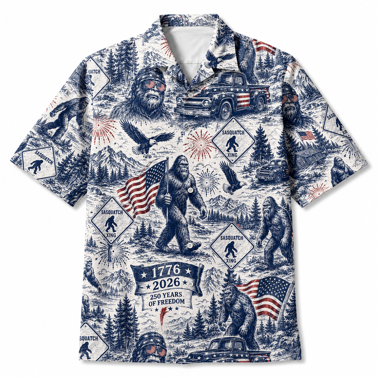 Sasquatch 250 Years Of Freedom American Flag - Hawaiian Shirt - Gift for Patriots - image 5