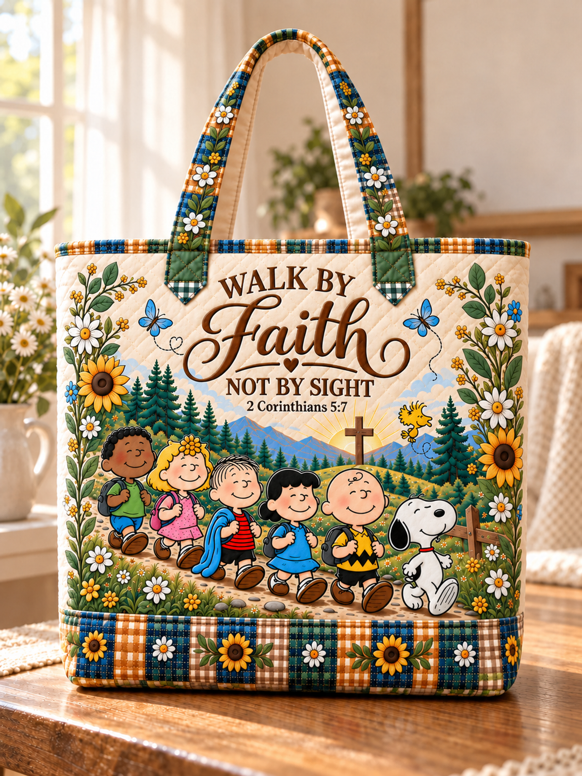 Walk By Faith Not By Sight 2 Corinthians 5:7 Gift - Personalized Quilted Tote Bag - Buy 1 Get 1 Free