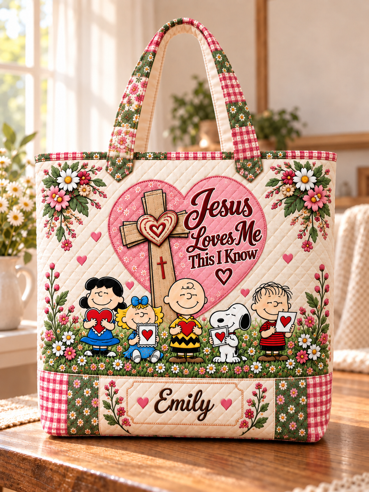 Jesus Loves Me This I Know Faith Gift - Personalized Quilted Tote Bag - Buy 1 Get 1 Free