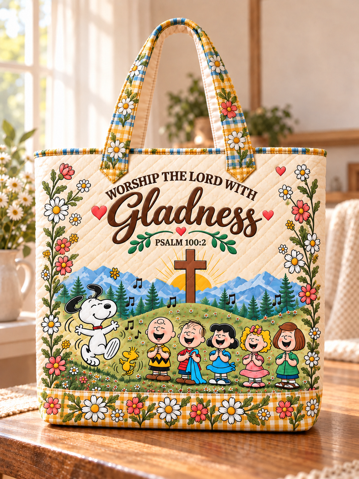 Worship The Lord With Gladness Psalm 100:2 Gift - Personalized Quilted Tote Bag - Buy 1 Get 1 Free