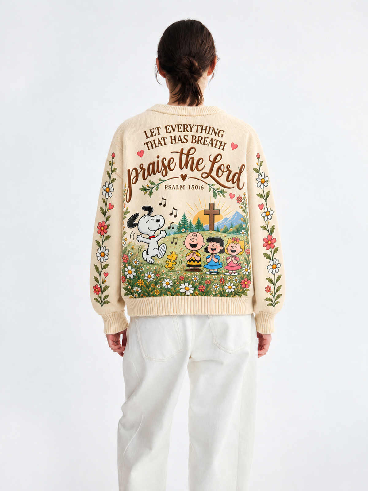Praise The Lord Psalm 150:6 Christian Gift For Her - Personalized Knitted Cardigan