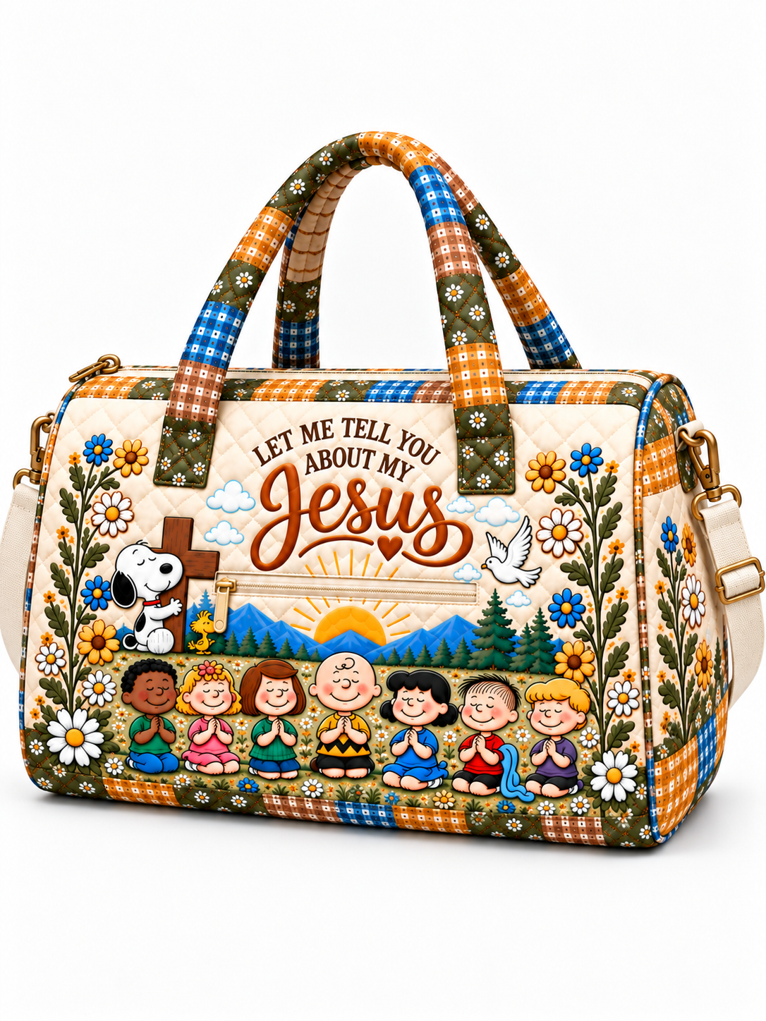 Let Me Tell You About My Jesus Gift For Her - Personalized Quilted Duffle Bag