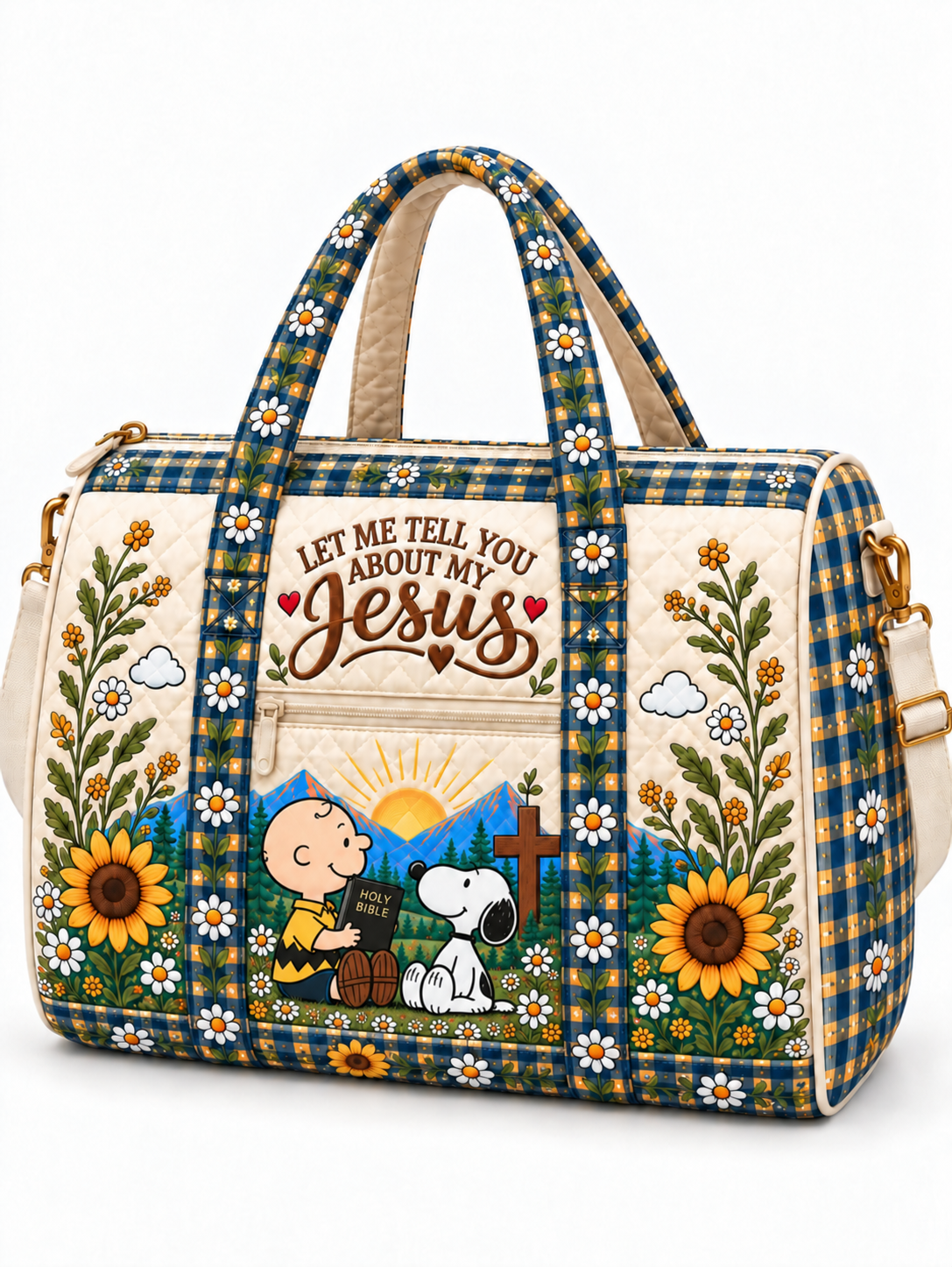 Let Me Tell You About My Jesus Gift For Her - Personalized Quilted Duffle Bag