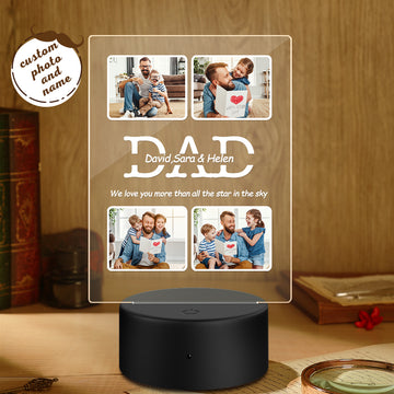 litzzy Personalized Photo Night Light with Name We Love You More Than All the Star In the Sky for Dad, Gift For Father's Day Night Light Plastic Base Night Light  