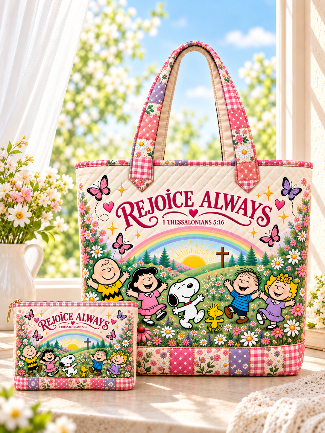 Rejoice Always Gift For Her - Peanuts Christian Quilted Tote Bag - Buy 1 Get 1 Free