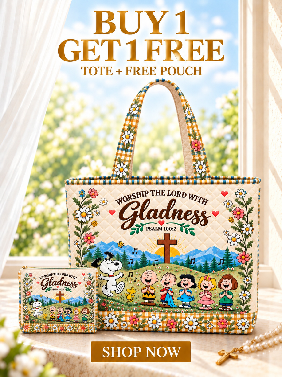 Worship The Lord With Gladness Psalm 100:2 Gift For Her - Personalized Quilted Tote Bag