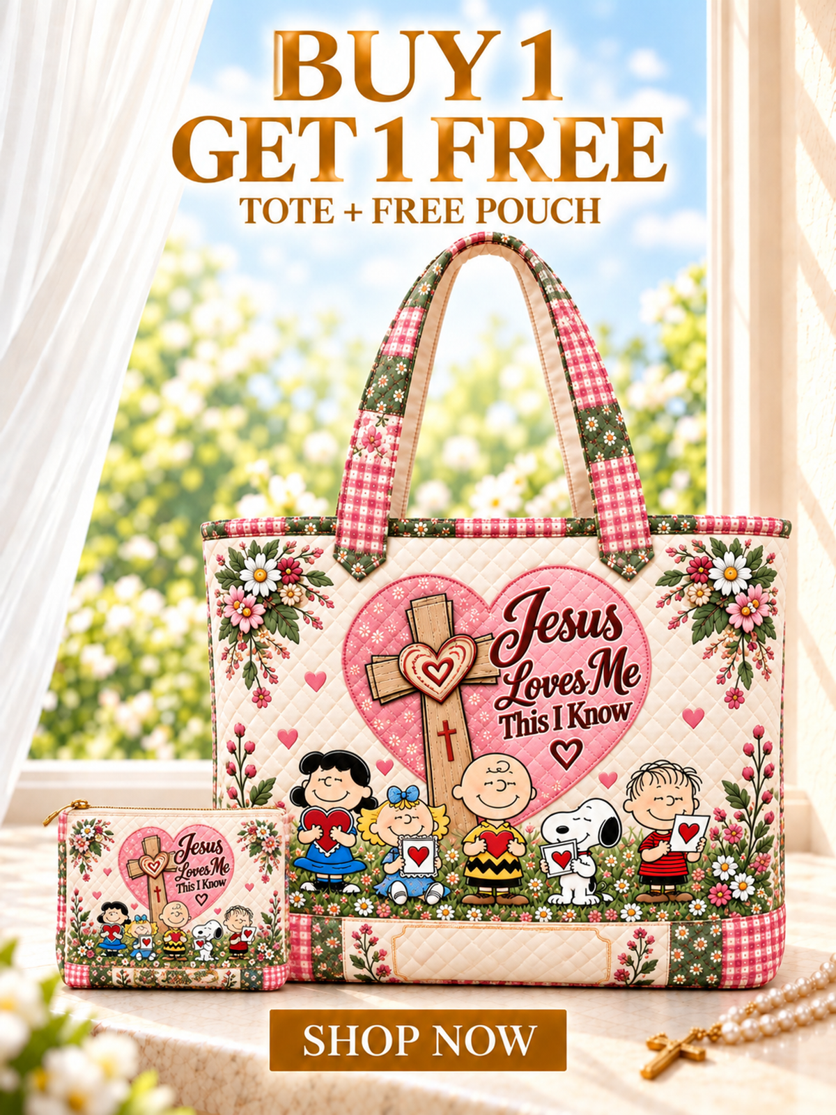 Jesus Loves Me This I Know Faith Gift - Personalized Quilted Tote Bag - Buy 1 Get 1 Free