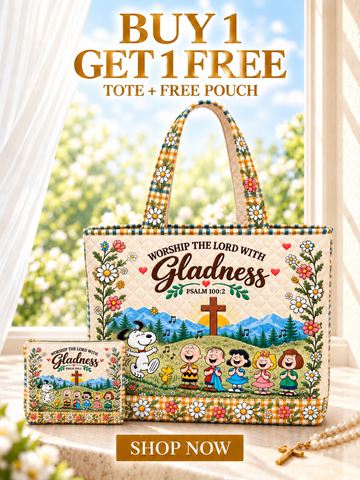 Worship The Lord With Gladness Psalm 100:2 Gift - Personalized Quilted Tote Bag - Buy 1 Get 1 Free