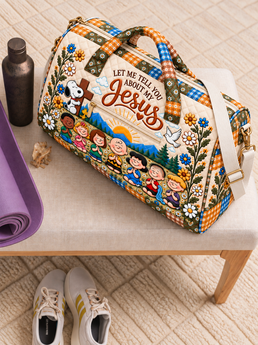 Let Me Tell You About My Jesus Gift For Her - Personalized Quilted Duffle Bag