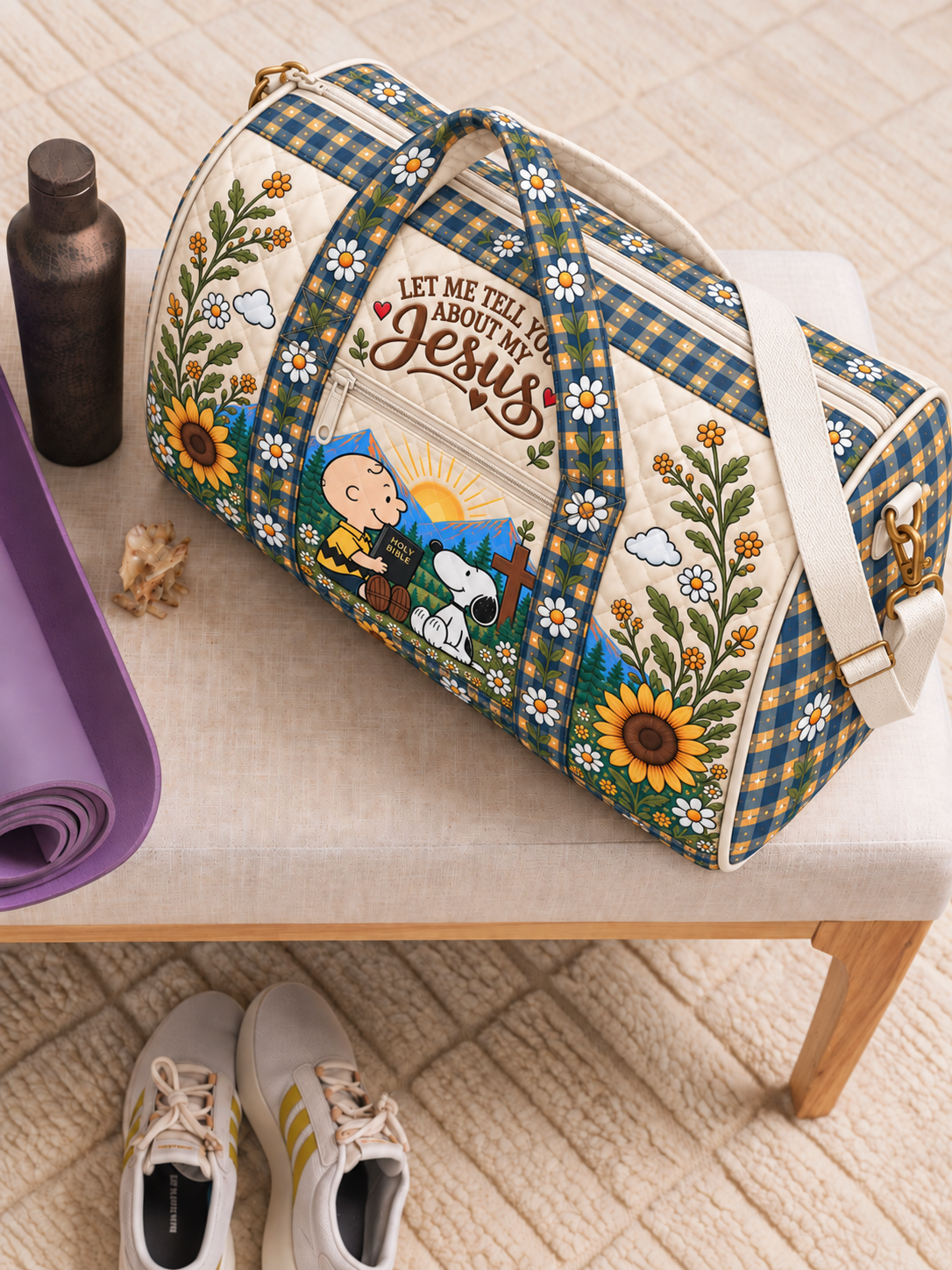Let Me Tell You About My Jesus Gift For Her - Personalized Quilted Duffle Bag