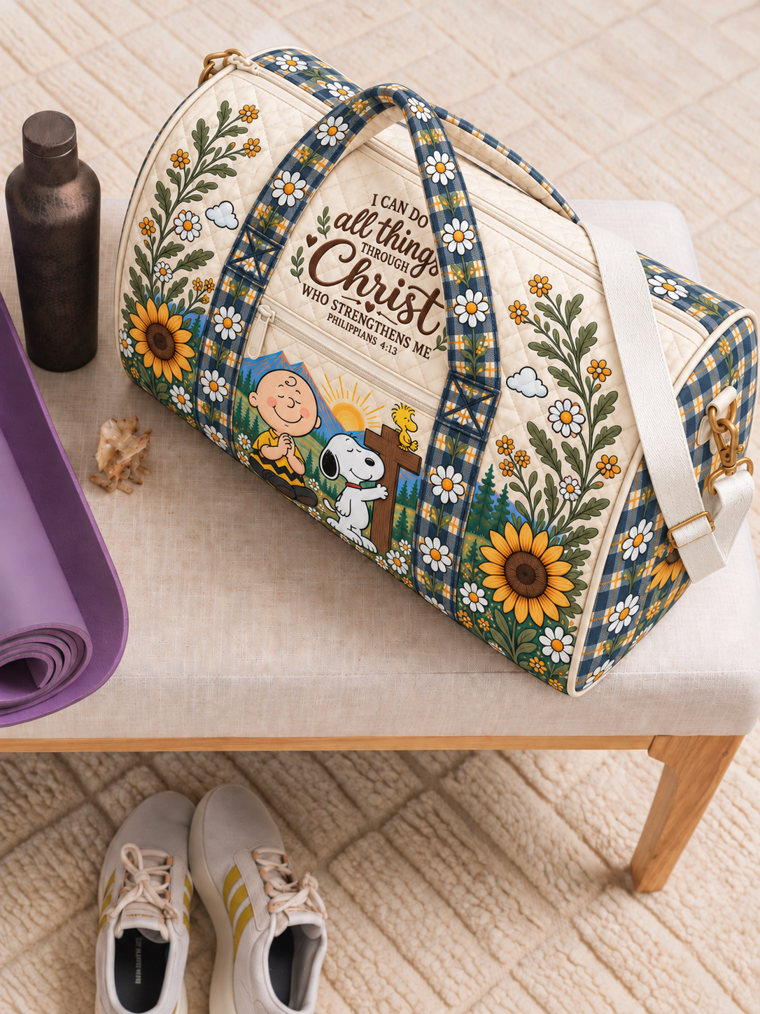 I Can Do All Things Through Christ Christian Gift For Her - Personalized Quilted Duffle Bag