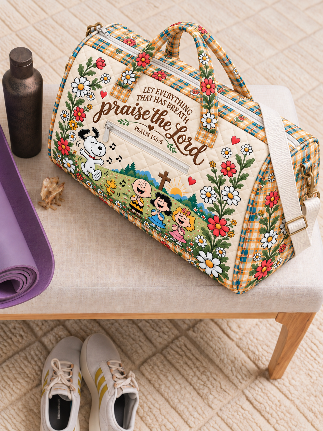 Praise The Lord Psalm 150:6 Christian Gift For Her - Personalized Quilted Duffle Bag