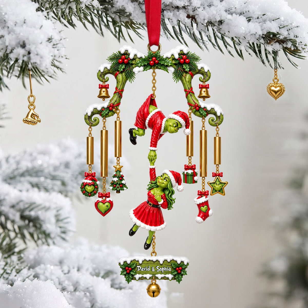Naughty Grinch Couple Christmas Ornament - Personalized Gift for Couples Ornament PopCulturePrints