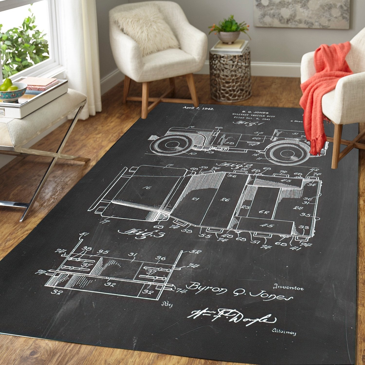 Willy's Jeep Patent Blueprint Area Rug LT11