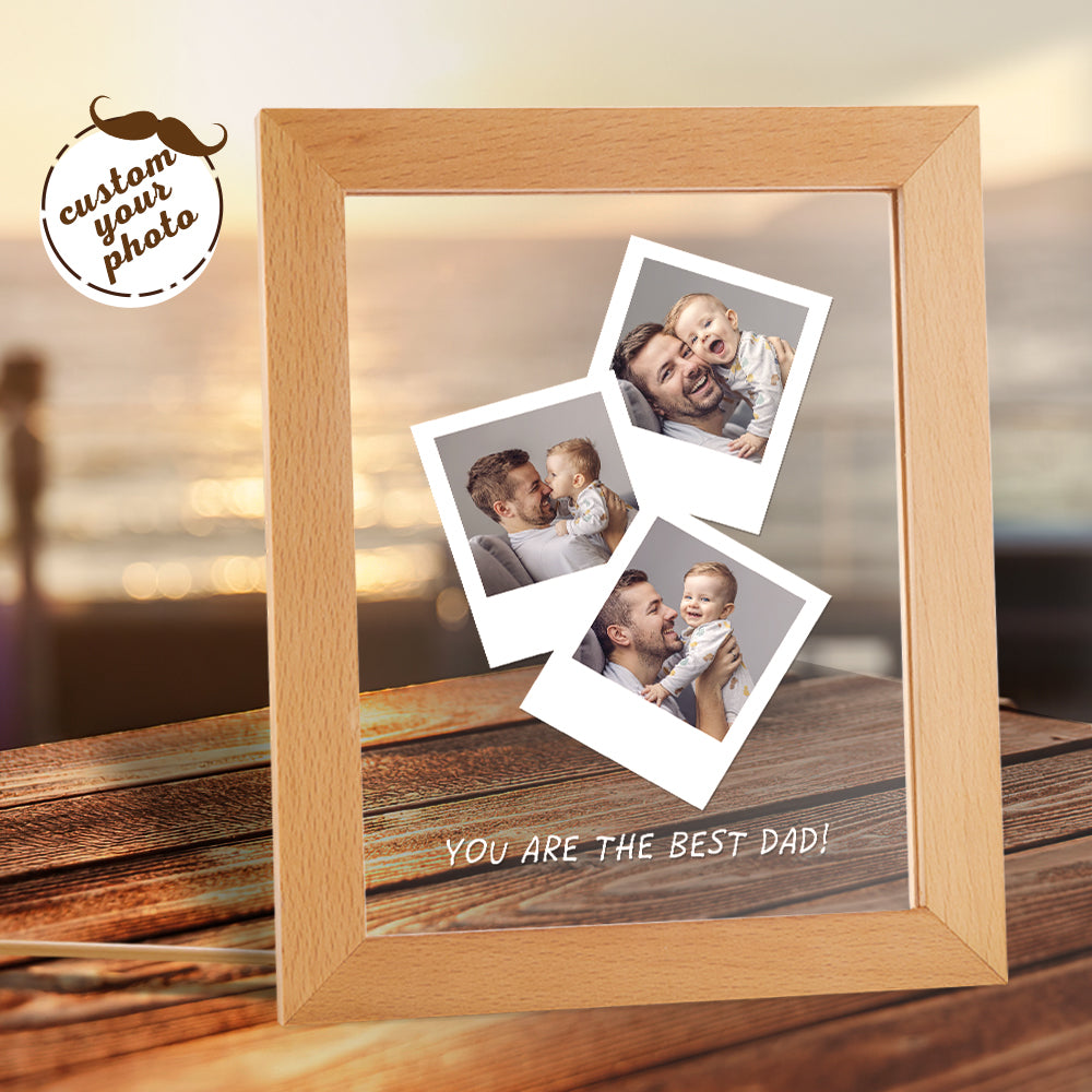 litzzy Customized Father's Day Gift, Personalized Photo Wooden Base Night Light for Dad, Gift For Father's Day Night Light Wooden Frame Night Light  