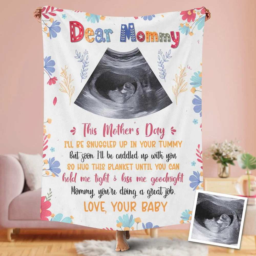 litzzy Mother's Day Gift,Custom Blankets Personalized Ultrasound For New Mom Blanket Best Gift For Mother's Day Fleece Blanket   
