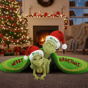 Grch Green Monster Merry Grinchmas Custom Name Christmas Gift For Couple - Personalized Tufted Rug HH01