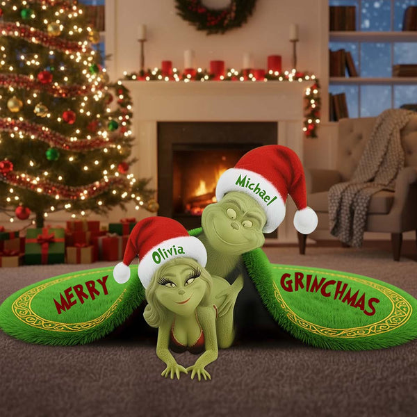 Grch Green Monster Merry Grinchmas Custom Name Christmas Gift For Couple - Personalized Tufted Rug HH01