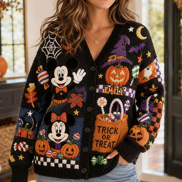 MkMo Magic Mouse Trick Or Treat - Personalized Knitted Cardigan - Halloween Gift For Her NL122 
