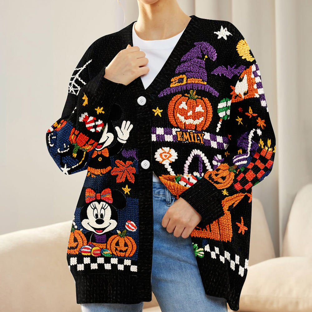 MkMo Magic Mouse Trick Or Treat - Personalized Knitted Cardigan - Halloween Gift For Her NL122 