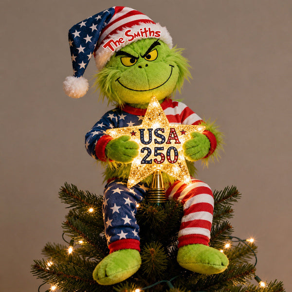 Grch Green Monster Celebrate 250 Years Of America Freedom - Personalized LED Light Tree Topper - Christmas Gift For Patriots