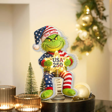 Grch Green Monster Celebrate 250 Years Of America Freedom - Personalized LED Light Tree Topper - Christmas Gift For Patriots