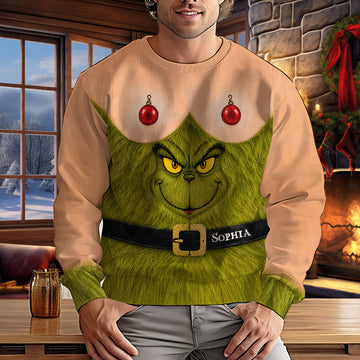 Grch Green Monster Funny Festive Holiday Custom Name Christmas Gift For Her - Personalized Ugly Sweatshirt