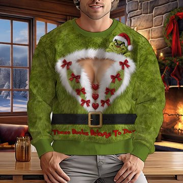 Grch Green Monster This Belongs To Him Custom Name Christmas Gift For Her - Personalized Ugly Sweater