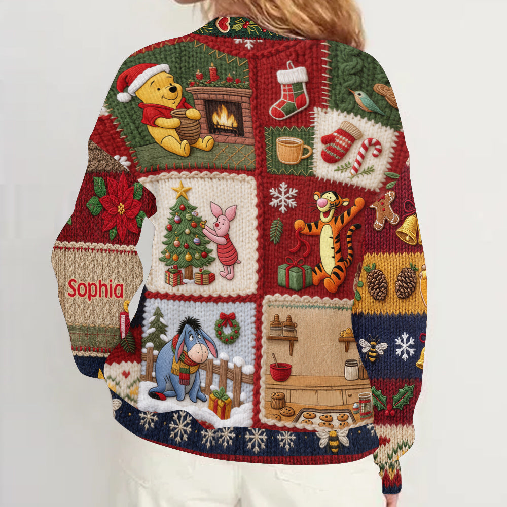 NL122. CT. DSNY Honey Bear Christmas Time - Personalized Knitted Cardigan - Chrismas Gift For Her, Movie Fans
