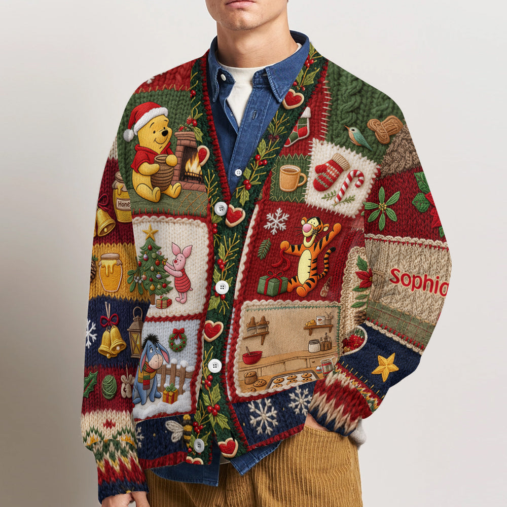 NL122. CT. DSNY Honey Bear Christmas Time - Personalized Knitted Cardigan - Chrismas Gift For Her, Movie Fans