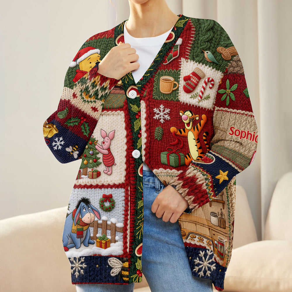 NL122. CT. DSNY Honey Bear Christmas Time - Personalized Knitted Cardigan - Chrismas Gift For Her, Movie Fans