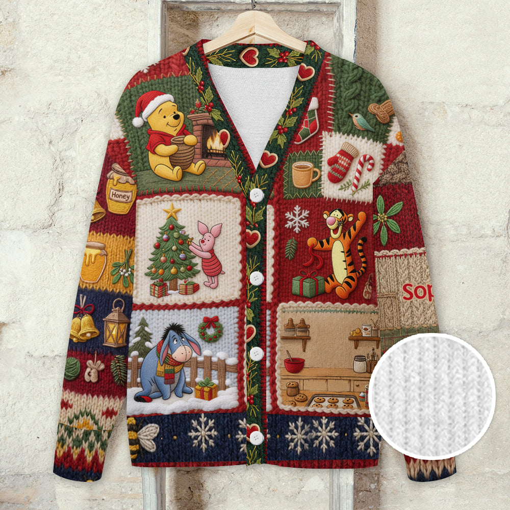 NL122. CT. DSNY Honey Bear Christmas Time - Personalized Knitted Cardigan - Chrismas Gift For Her, Movie Fans