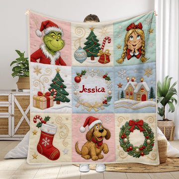 Grch Green Monster Merry Christmas - Personalized Blanket - Christmas Gift For Family, Movie Fans